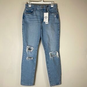 NWT. Good American x Zara 6 High-Rise Classic Slim Distressed Jeans.